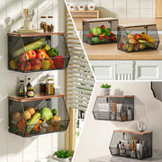 2 Pack Produce Wire Baskets with Wood Lids