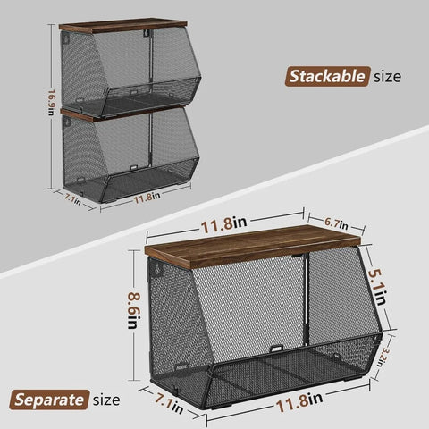 2 Pack Produce Wire Baskets with Wood Lids